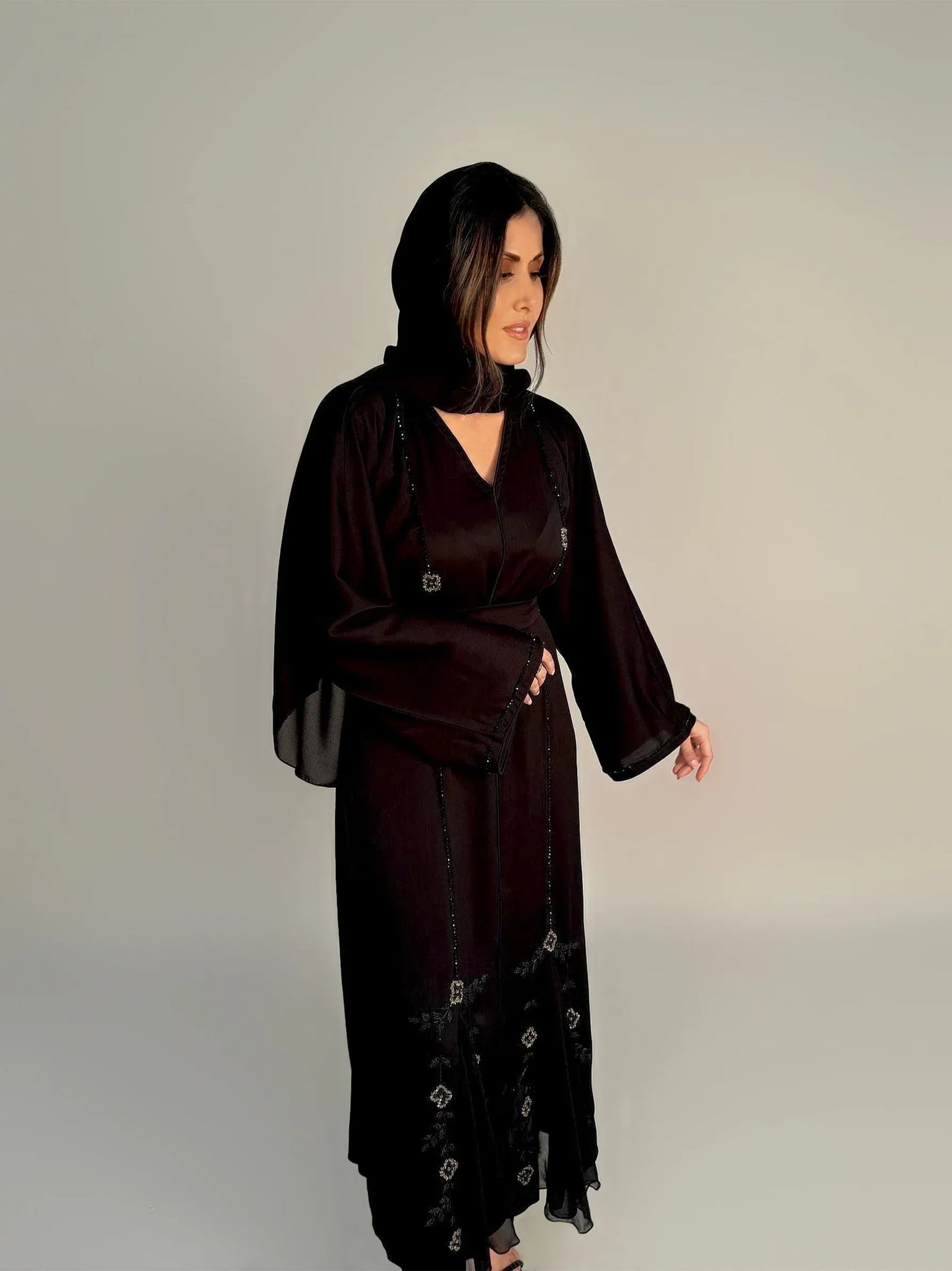 Black Embellished Abaya 2 Piece Set