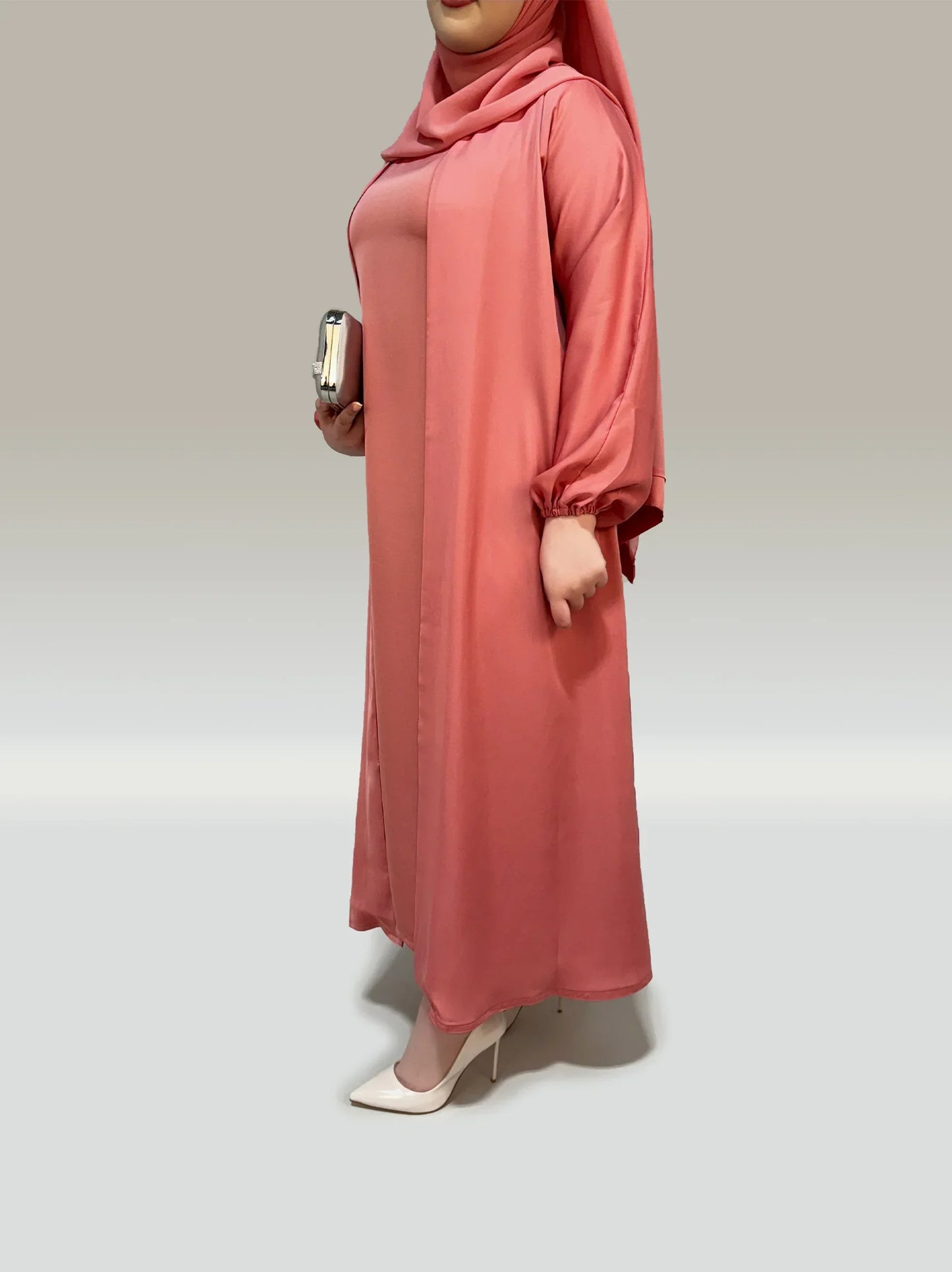 Dusty Pink Front Open Abaya With Inner