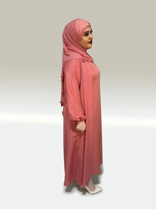 Dusty Pink Front Open Abaya With Inner