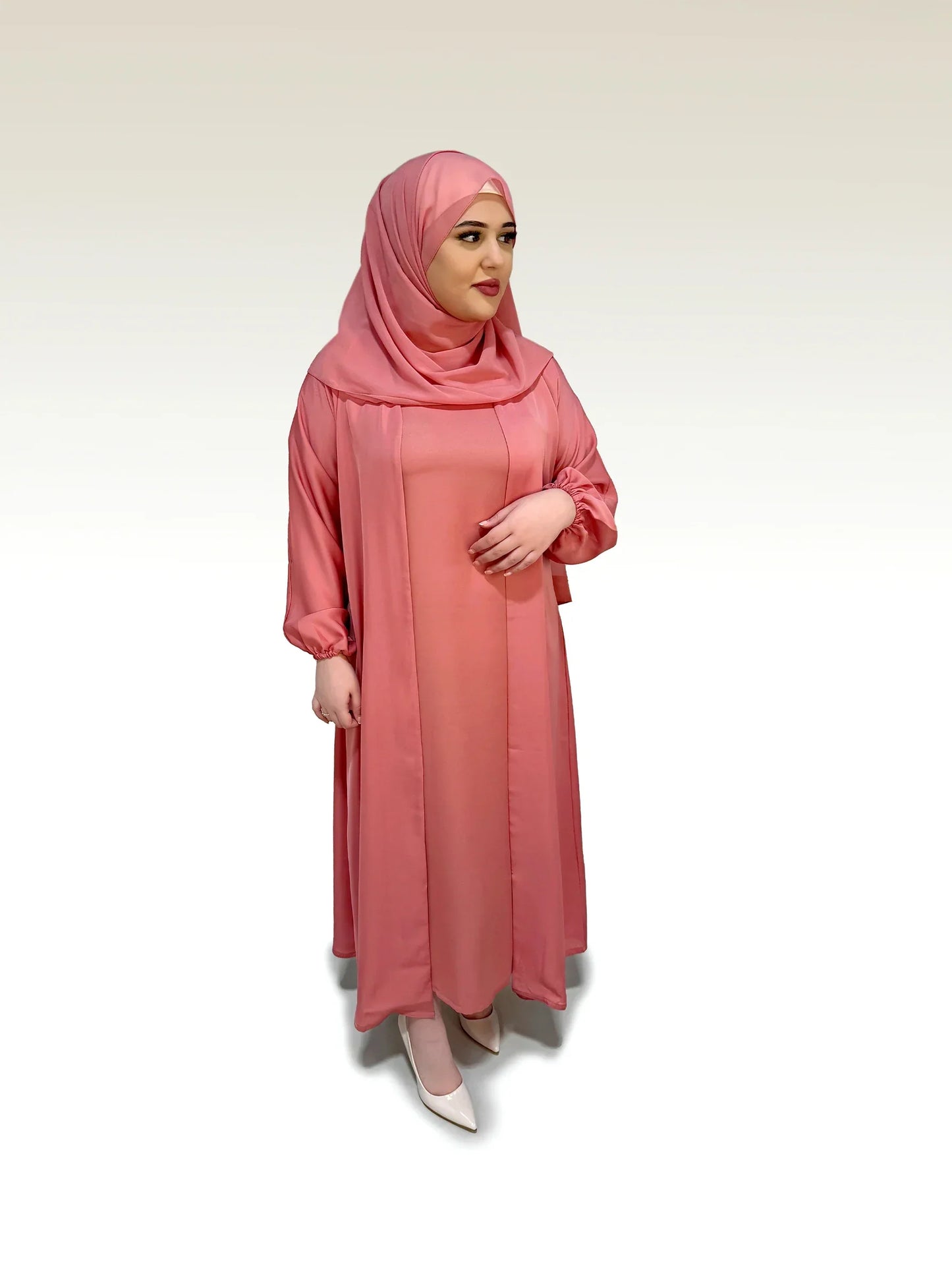 Dusty Pink Front Open Abaya With Inner