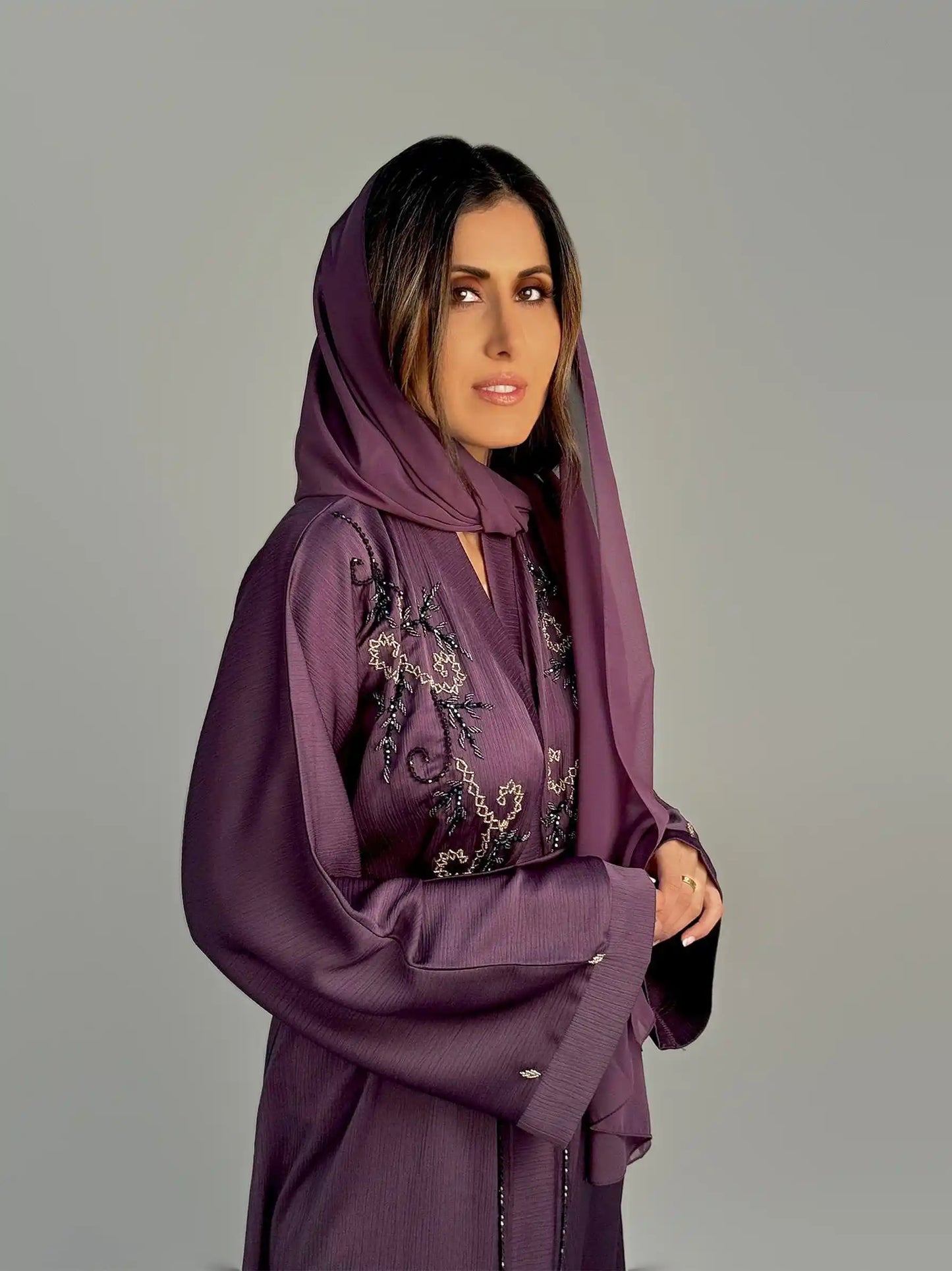 Purple Embellished Abaya 2 Piece Set