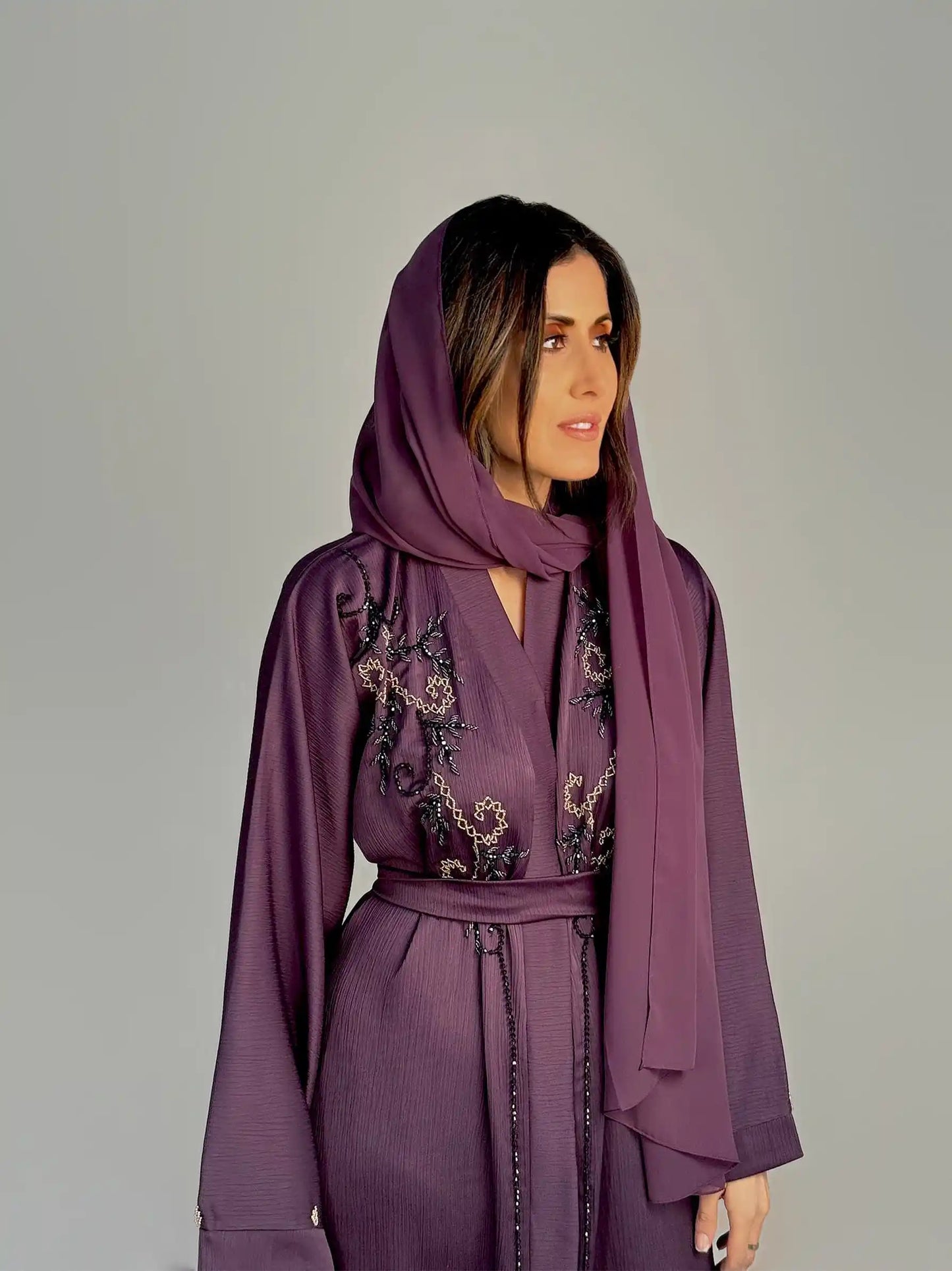 Purple Embellished Abaya 2 Piece Set