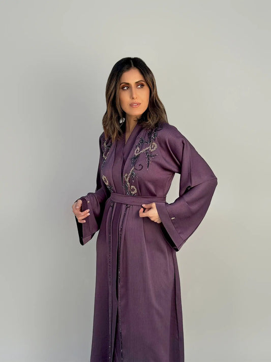 Purple Embellished Abaya 2 Piece Set