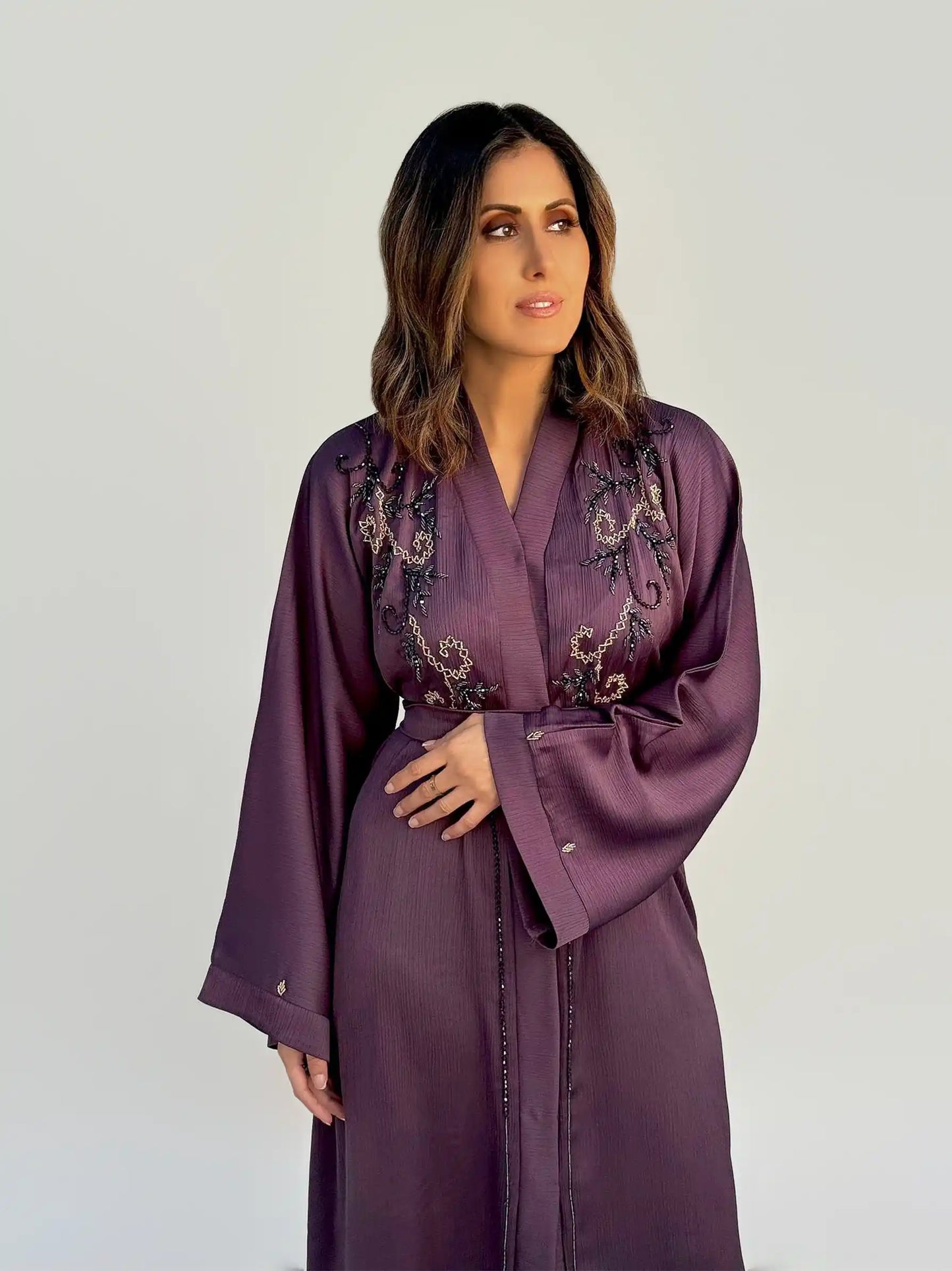 Purple Embellished Abaya 2 Piece Set